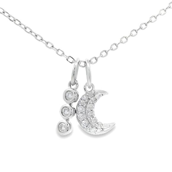 Natural Diamond Crescent Moon Pendant Necklace 18 inch Chain Sterling Silver - Picture 1 of 2